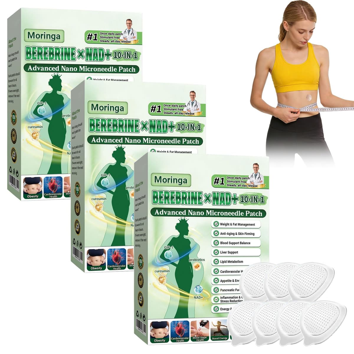 6 Cajas Moringa x Berberine Patch 10 en 1, Parche Avanzado de Nano Microagujas, Ingredientes Naturales, Parche de Metabalance Profesional, Fácil de Aplicar, para Hombres y Mujeres (6 Cajas) — view 15