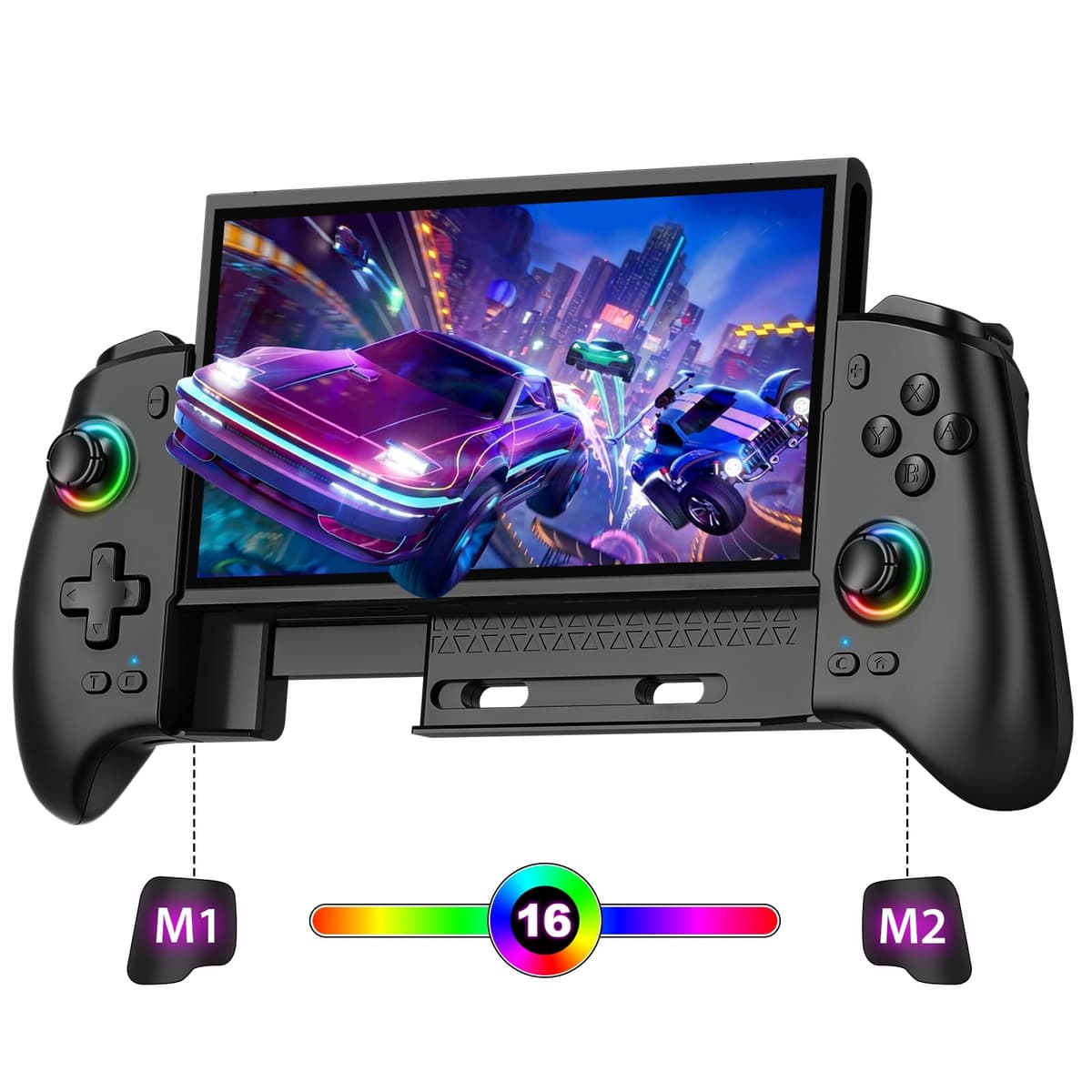 ZRZLMVP Controlador inalámbrico Switch Pro para Switch 2/Switch 1/Switch OLED, controlador de juegos de PC elástico con 16 luces RGB, joysticks Hall Effekt, barra de programación, despertador, turbo