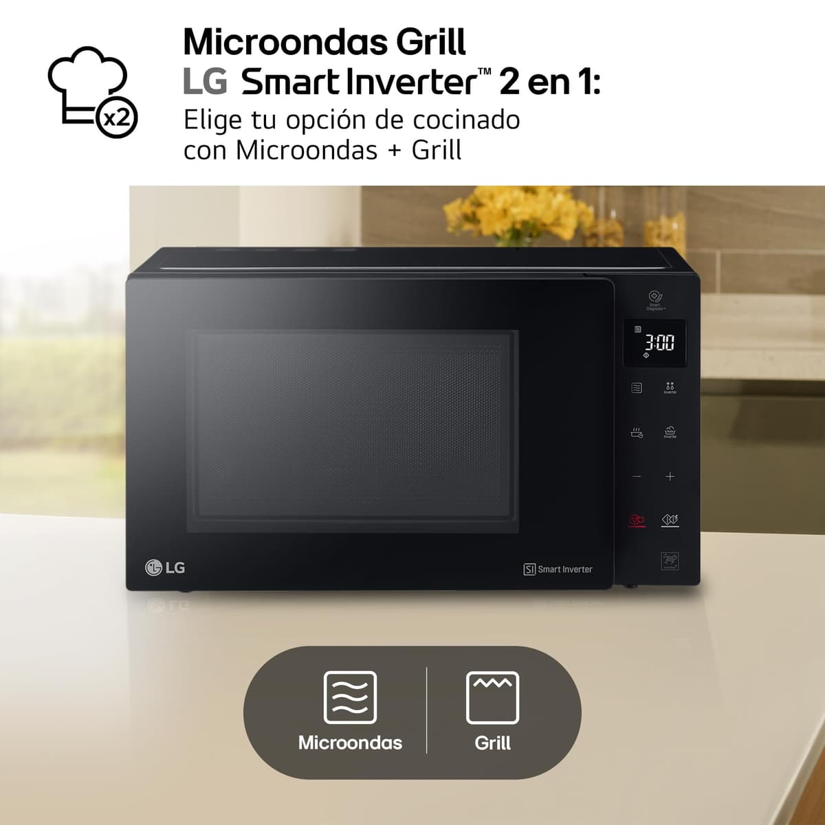 LG MH6535GIS - Microondas con Grill NeoChef, Capacidad 25 L, 1000 W, Smart Inverter, Panel Táctil LED, EasyClean, Cocción Uniforme y Bloqueo Infantil, Negro — view 5