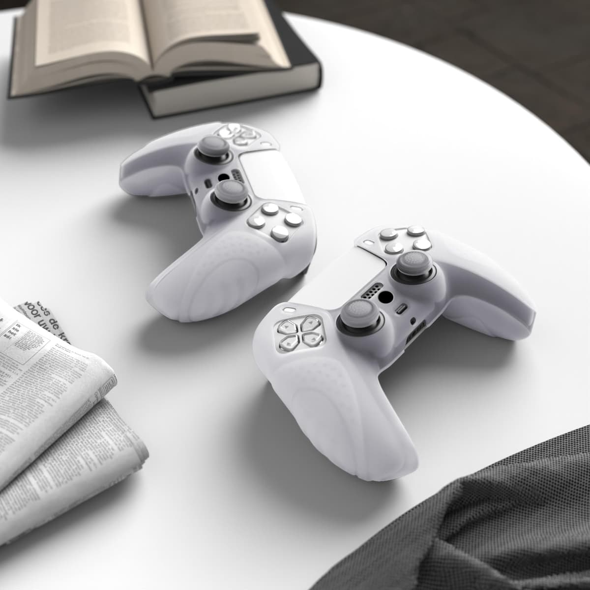 eXtremeRate PlayVital Guardian Edition Clear White Ergonomic Soft Anti-Slip Controller Silicone Case Cover for ps5, Rubber Protector Skins with Clear White Joystick Caps for ps5 Controller — view 2