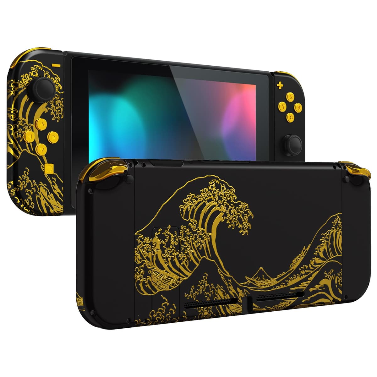 eXtremeRate Back Plate for Nintendo Switch Console, NS Joy con Handheld Controller Housing with Full Set Buttons, DIY Replacement Shell for Nintendo Switch - Chrome Gold — view 18