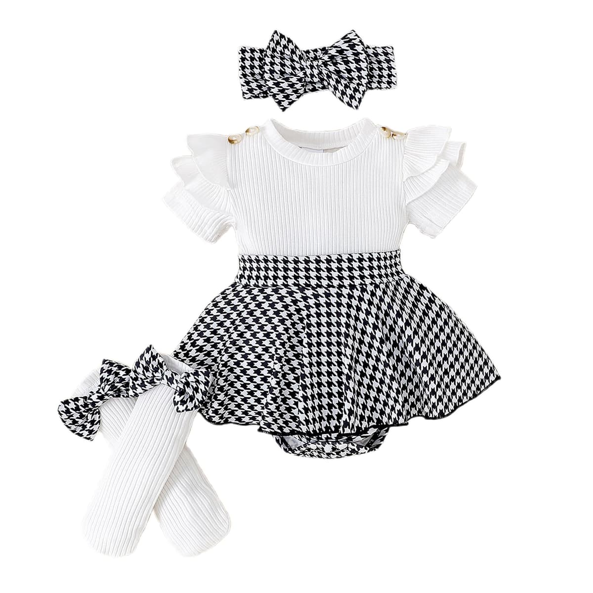 Eqenkely Conjunto Vestido para Niñas Recién Nacidas Top de Punto con Volantes de Sin Mangas + Bowknot Faldas + Diadema 3Pcs Elegante Ropa Trajes — view 7