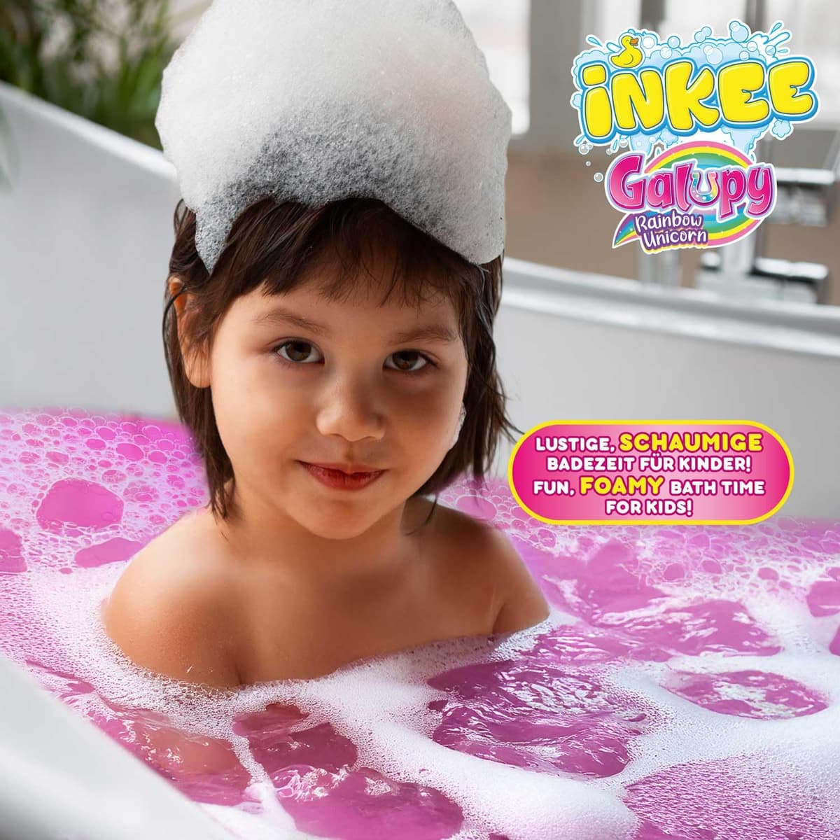 INKEE Kids Colour Changing Bubble Bath – Galupy Unicorn Liquid Gel, Sensitive Skin, Aloe Vera, Gummy Bears Scent, Pink, 40g Sachet - Gift for Kids 3+ — view 3