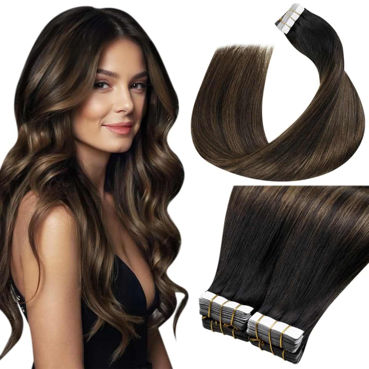 LaaVoo Tape in Hair Extensions Human Hair Blonde Tape Hair Extensions Real Human Hair Invisible Tapes Remy Straight Balayage Brown to Blonde Hair Double Sided Tabs 20pcs 50g 16 Inch #8/18/60 — view 61