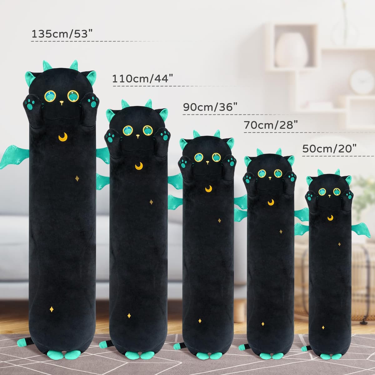Mewaii 110CM Largo Gato de Peluche Almohada Suave de Gato de Animales Muñecas de Peluche Gato Almohada Juguetes Regalo para Niños — view 3