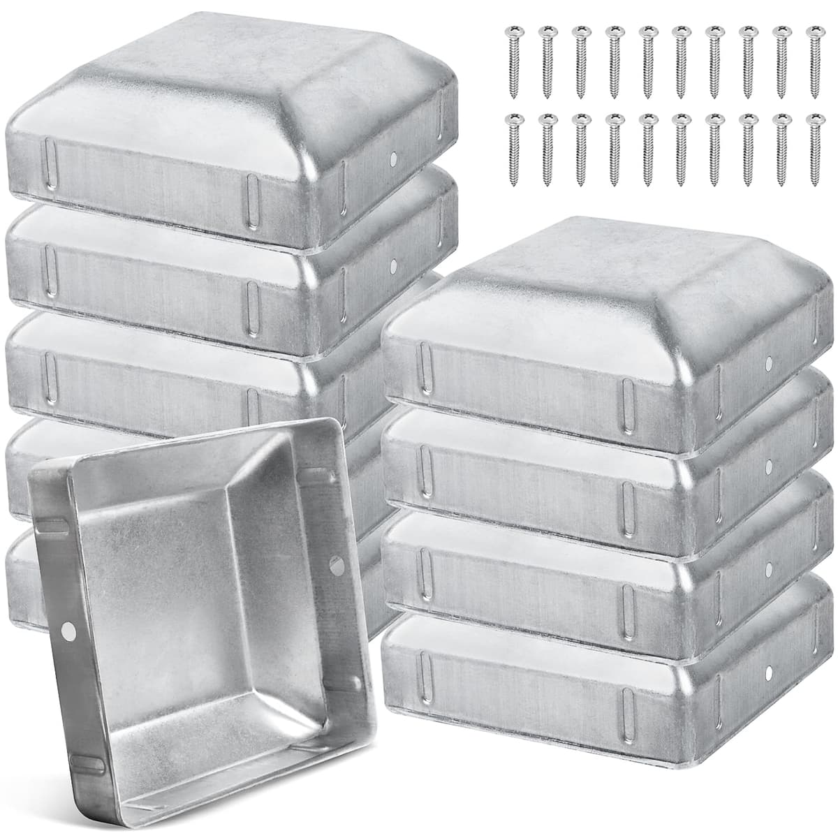 Tapas de Postes 9x9cm Tapas de Poste de Valla de Madera de Metal 10 Piezas con Tornillos para Proteger Postes de Madera (90x90mm)