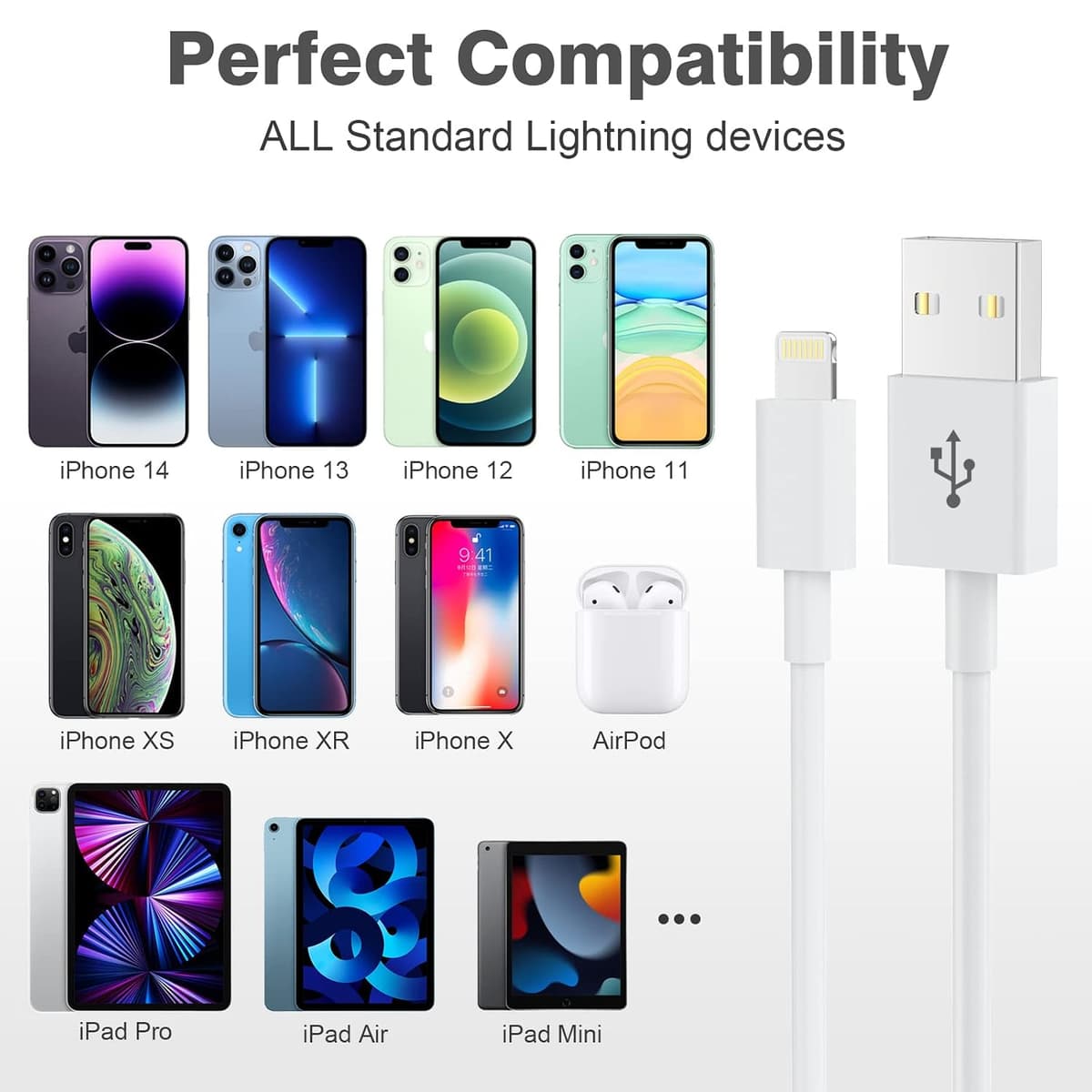 3 Pack iPhone Charger Cable 1.8M [Apple MFi Certified] Lightning to USB Cable Lead 6 Foot, 2.4A Fast Charging Cable for iPhon — view 6