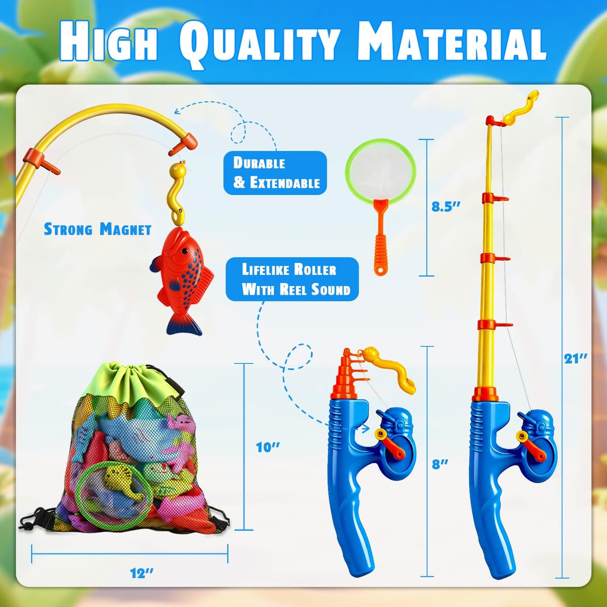 CozyBomB Magnetic Fishing Toys Game Set for Kids for Bath Time Pool Party with Pole Rod Net, Plastic Floating Fish - Toddler Education Teaching Christmas Birthday Gifts — view 3