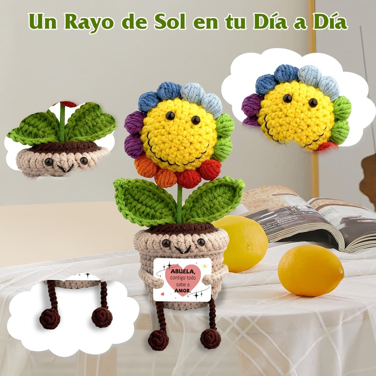 Regalo Abuela - Girasol de Ganchillo de Apoyo Emocional, Lindo Adorno Girasoles Coloridos - Regalos Originales para Mujer, Regalos para Familia, Amigos — view 5