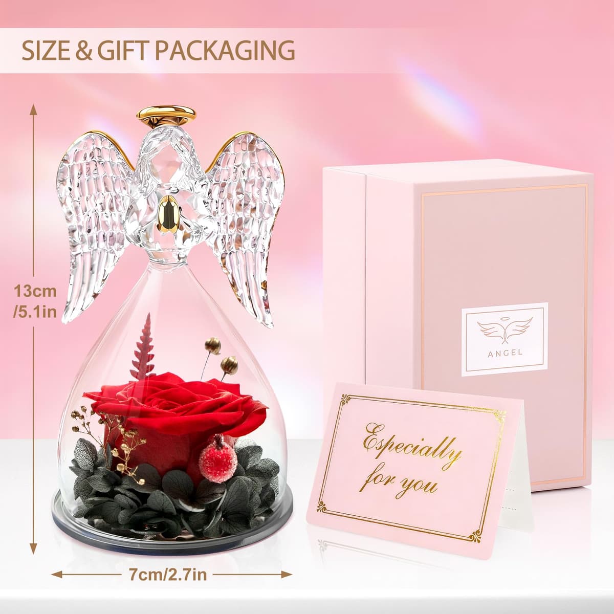 Yamonic Rosa Eterna Regalo Dia de la Madre, Regalo Originale para Mujer,Rosa Preservada con Figura Ángel Regalos para Mamá,Regalos Cumpleaños Mujer Abuela, Flore Eterna Dia de la Madre — view 5