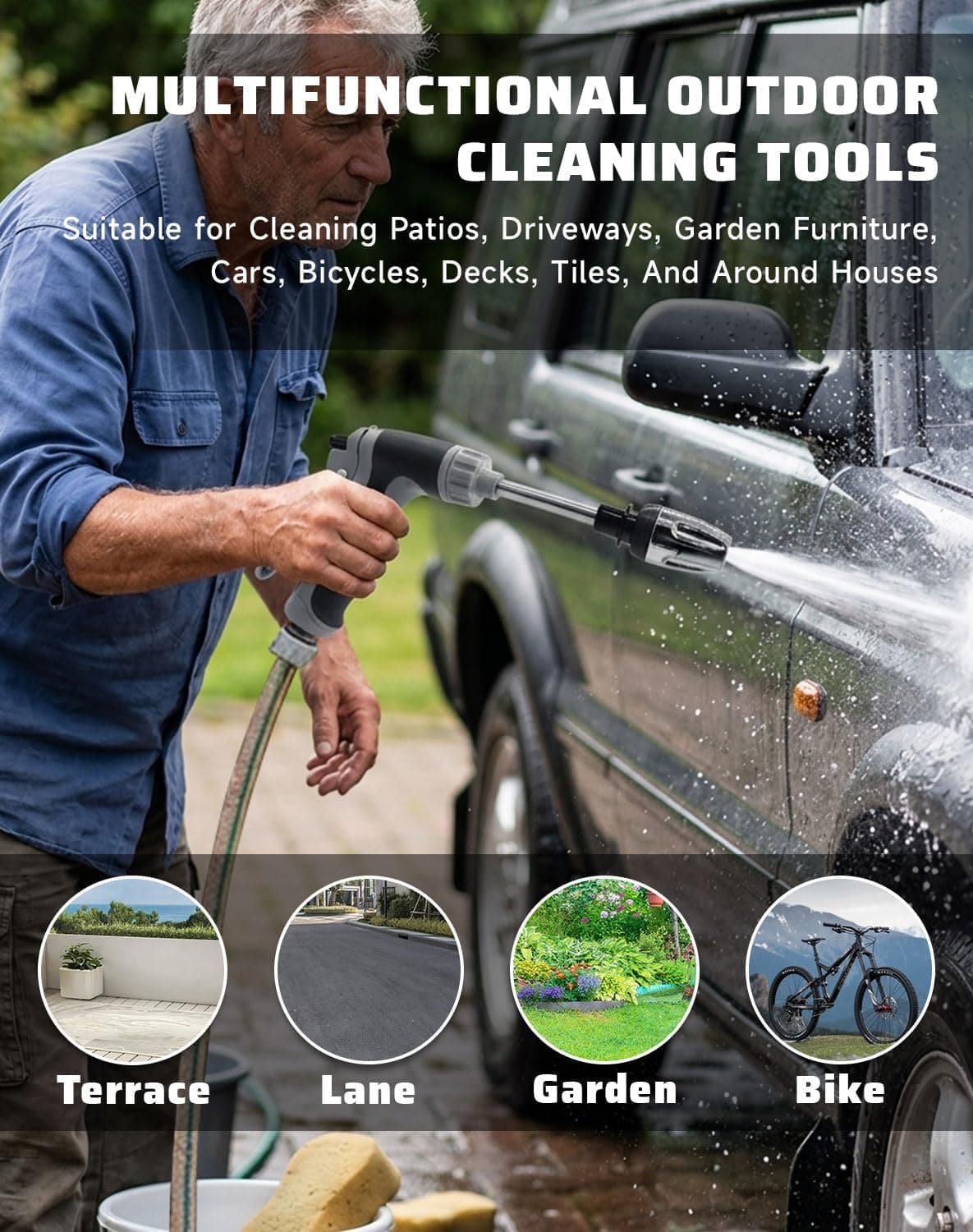 Pressure Washer, Hydro Power Water Jet Cleaner, Adjustable Nozzle Pressure Washer Attachment for Car, Patio, Driveway & Outdoor Cleaning — view 2