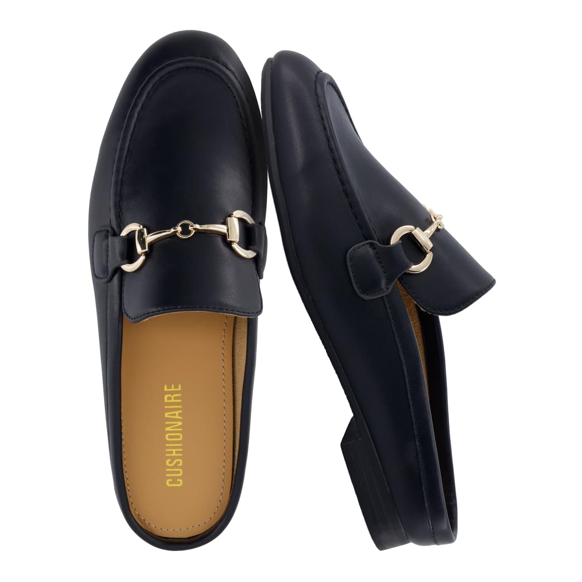 CUSHIONAIRE Yummy Slip On Womens Mules, Business Casual Loafers for Women with Low Heel and Metal Chain Detail - [Run Small Size Up]