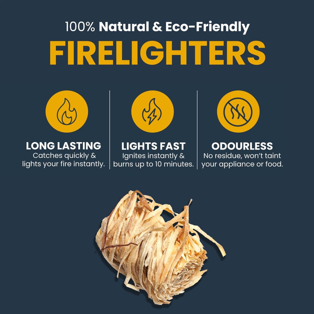 Ecoblaze Natural 24 Firelighters - Fire Lighters for BBQ, Pizza Oven, Fire Pits - Wood Wool Fire Starters - Perfect for Garden Life & Camping, Safe, Clean Wax Coated Instant Firestarter — view 4