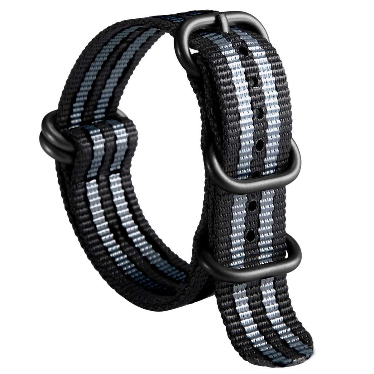 BINLUN Correa de Reloj de Nylon Military G10 Ballistic Nailon Bandas Multicolor para Hombres Mujeres 18mm 19mm 20mm 21mm 22mm 23mm 24mm con Hebilla de Acero Inoxidable Plateado/Negro — view 19