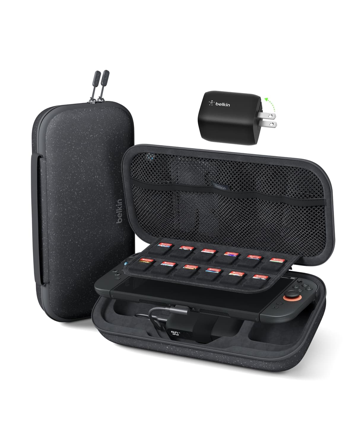 Belkin Gaming Charger Case (Charcoal) w/ 10,000mAh Power Bank + Anti-Reflective TemperedGlass Screen Protector Bundle for Nintendo Switch 2 - Travel Essentials w/AirTag Holder, Game Storage & More — view 5