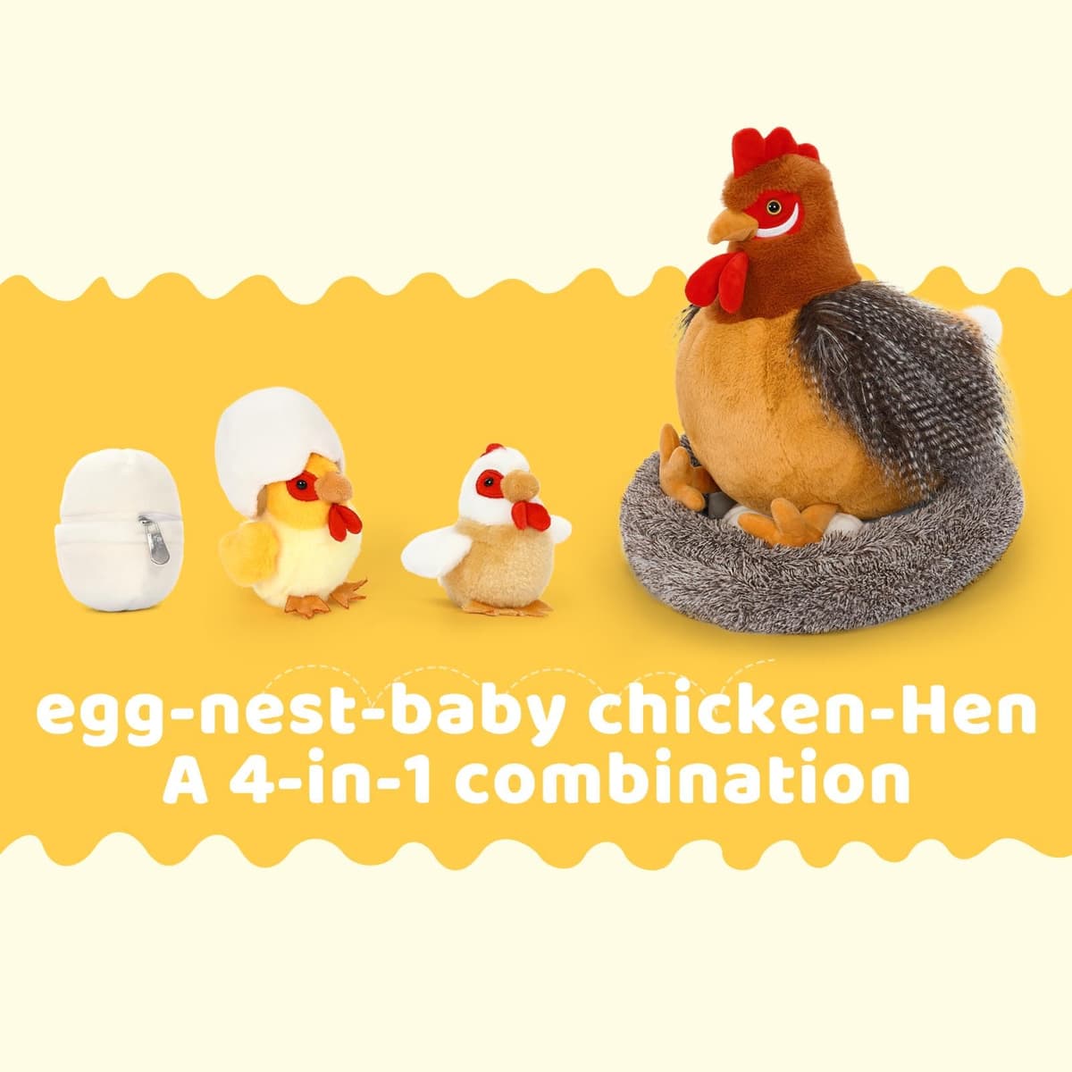 MorisMos Chicken Teddy with Baby Chicks inside, Easter Egg Laying Hen Stuffed Animal Plush Toys, Cuddly Chicken Plush Present for Kids Girls Christmas Birthday Easter Party Supplies. — view 5