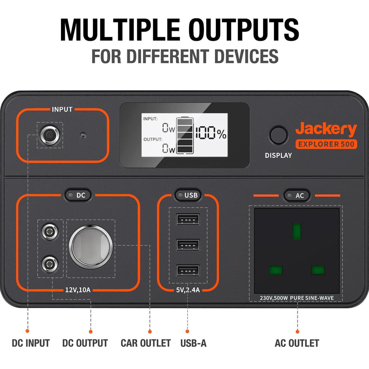 Jackery Portable Power Station Explorer 500, 518Wh Outdoor Backup Mobile Lithium Battery Pack with 230V/500W AC Outlet for holiday RV Camping, Outdoor Adventure, Emergency — view 5