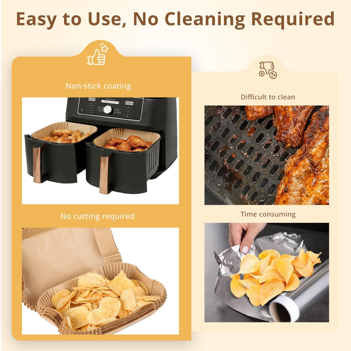 150PCS Air Fryer Liners for Ninja Dual, AF300UK AF400UK Disposable Paper Liners Accessories, Airfryer Parchment Liners Compatible with Ninja Cosori Cecotec and Other Dual Zone Air Fryers — view 4