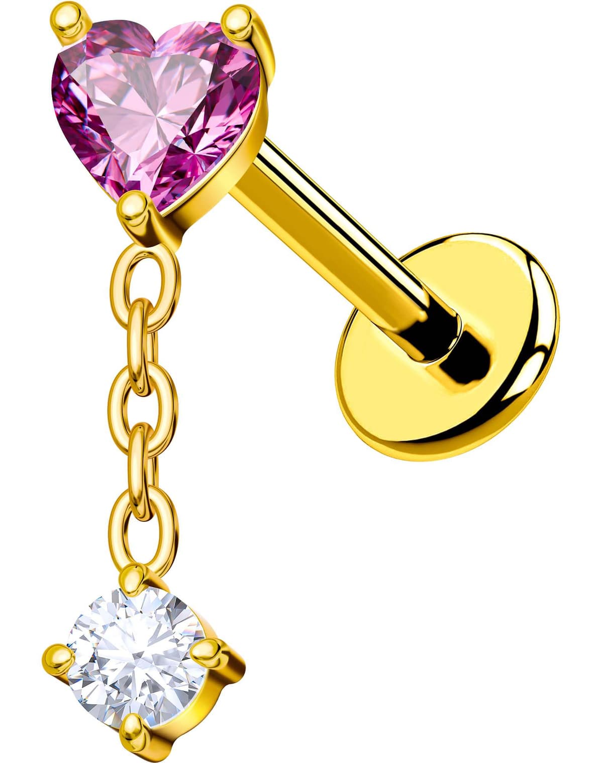 OUFER Body Piercing Labret Stud: 18G Threadless Titanium Heart CZ Labret Piercing Jewelry for Women 6mm Bar Gold/Silver Cartilage Tragus Helix Earring Lip Piercings