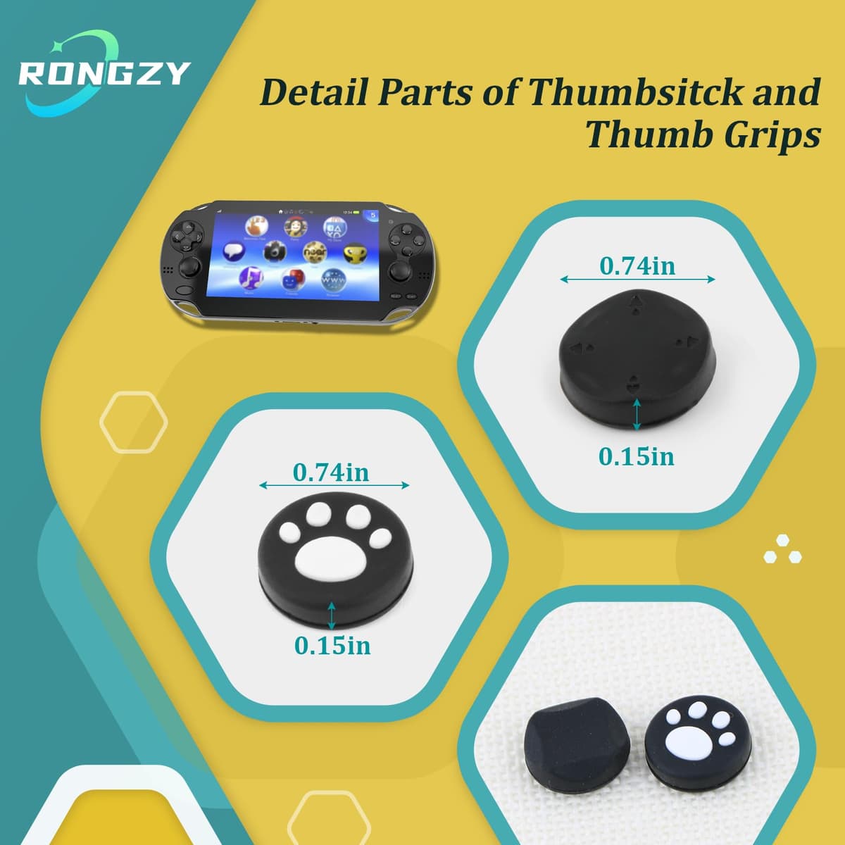 RongZy 6Piezas Joystick Kit de Reparación para PS Vita PSV 2000 2001 Thumbstick Reemplazo de Analógico Joystick Accesorios con Thumb Grips Herramientas Reparación — view 3