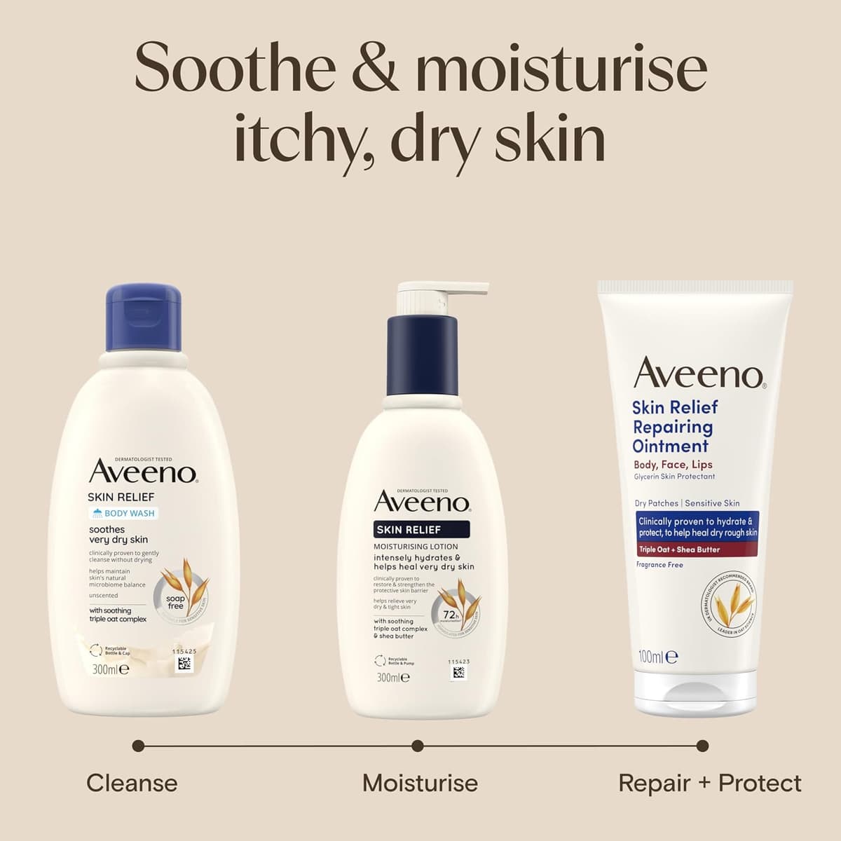 Aveeno Skin Relief Moisturising Lotion, With Soothing Triple Oat Complex & Shea Butter, Suitable For Sensitive Skin, 72-Hour Intense Hydration, Helps Relieve Very Dry and Tight Skin, Unscented, 500ml Other 500 ml (Pack of 1) — view 7