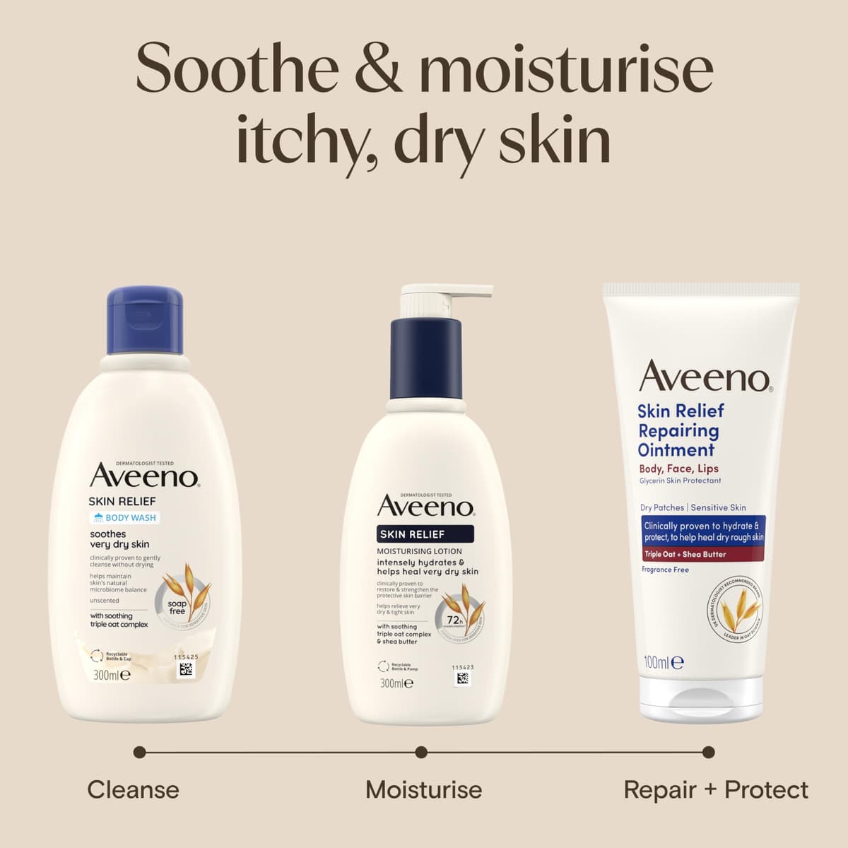 Aveeno Skin Relief Moisturising Body Wash (1x 500ml), Gentle Cleansing Wash with Soothing Triple Oat Complex, Soap-Free, Unscented for Sensitive and Very Dry Skin — view 6