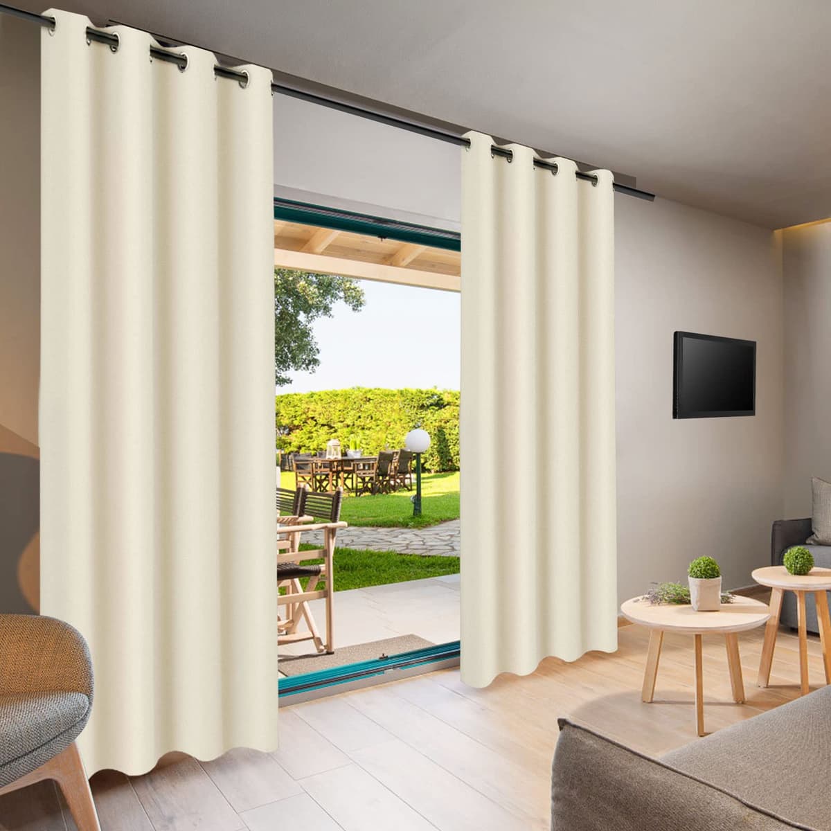 Gazebo Patio Outdoor Curtains Waterproof - Garden Blackout Thermal Insulated Sun Shades Eyelet Privacy Curtain for Outside Pergola Porch Pool, Indoor Window Blinds for Living Room Bedroom Balcony — view 2