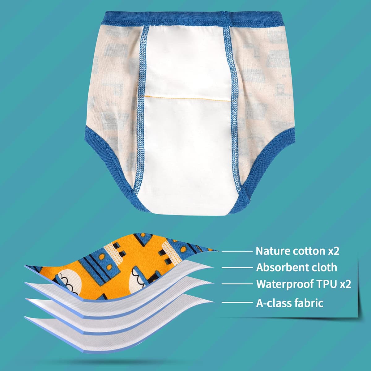 FLYISH DIRECT Potty Training Pants for Boys, Reusable Training Pants for Toddlers, 8 Packs of Absorbent Potty Underwear for Daytime Toilet Training, Green Dinosaur, 3 Years — view 3