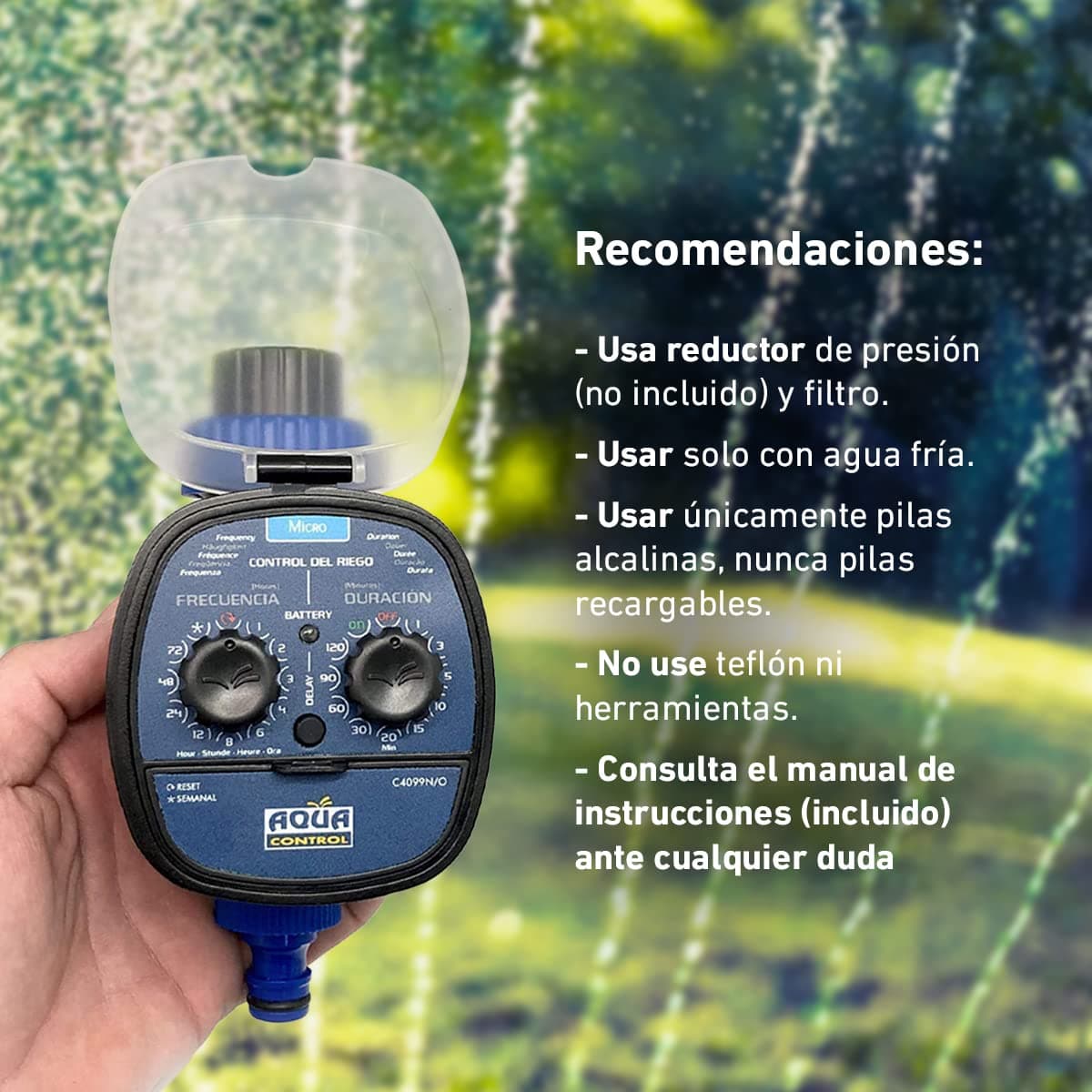 Aqua Control C4099O Programador de Riego para Jardín, Para todo tipo de Grifos, Apertura a 0 Bar, Color Azul — view 4
