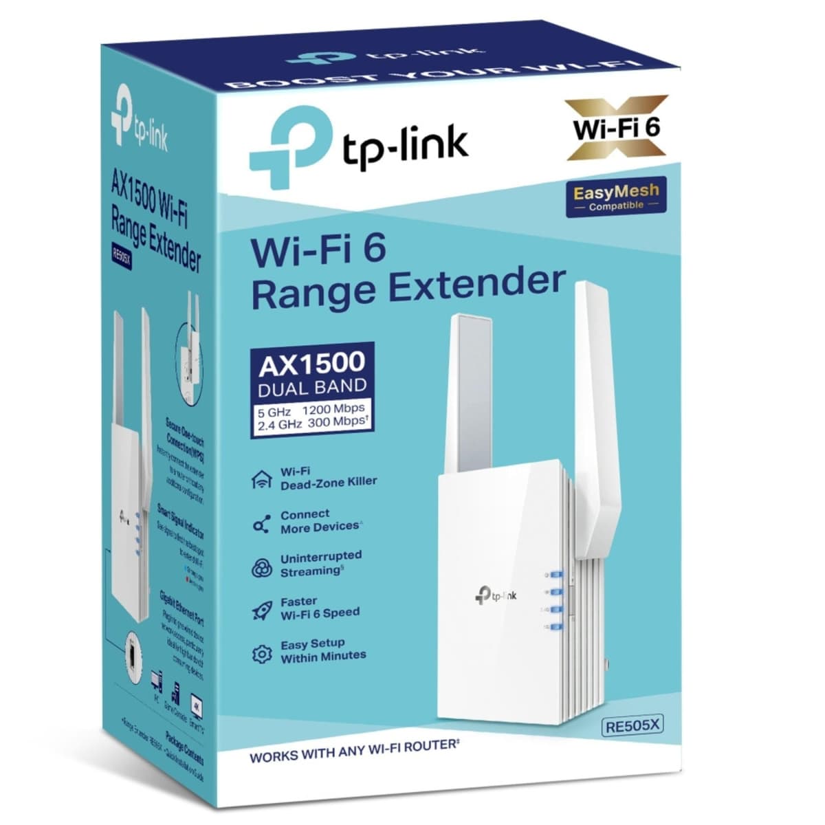 New TP-Link RE505X WiFi 6 Extender Booster AX1500, Dual-Band WiFi Repeater with Gigabit Ethernet, EasyMesh Compatible, Access Point Mode, App Setup — view 7