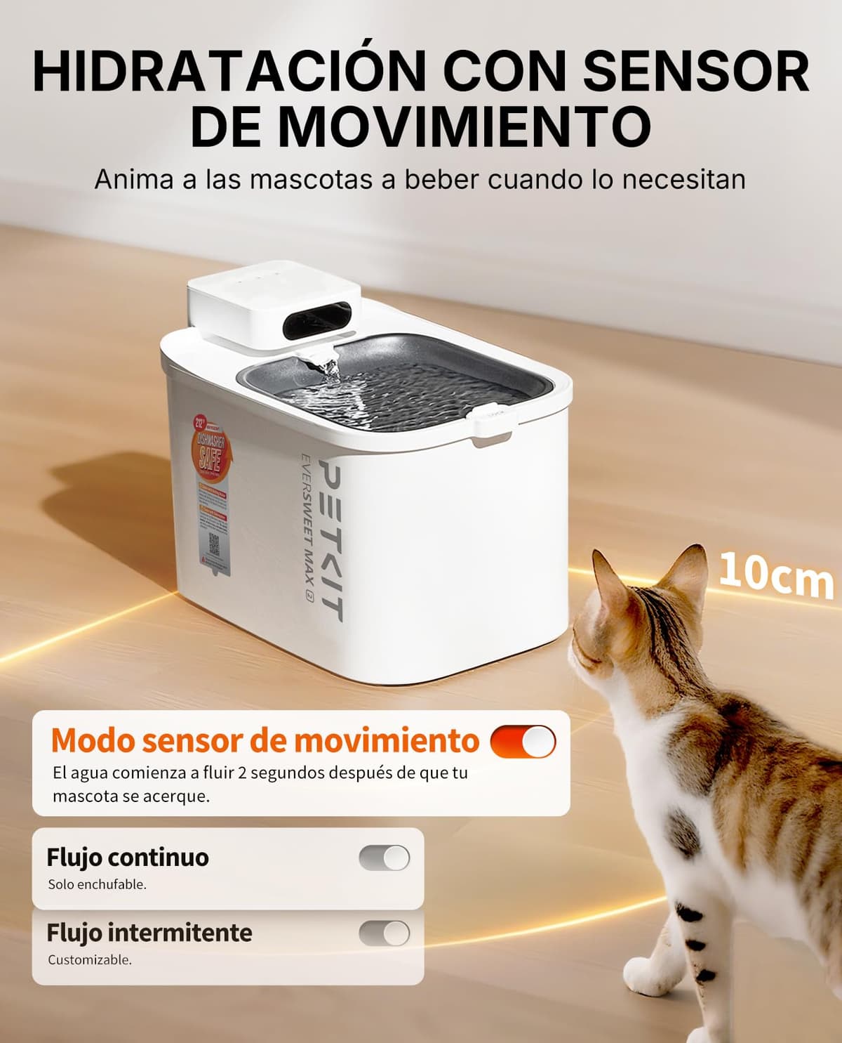 PETKIT EVERSWEET MAX 2 Fuente para Gatos sin Cable, Resistente al Calor, con Sensor de Movimiento, 5000mAh Batería Recargable, Control de App, 3L Bebedero Gatos Automático, Acero Inoxidable — view 4