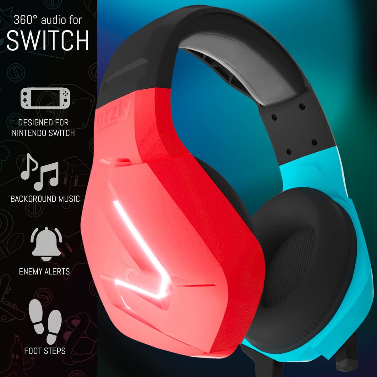 Orzly Auriculares Gaming Compatible con PS5, PS4, PC, Xbox, Nintendo Switch, con microfono Sonido Premiun RGB Luz LED, cancelación de Ruido - Hornet RXH20 Tanami Edicion — view 2