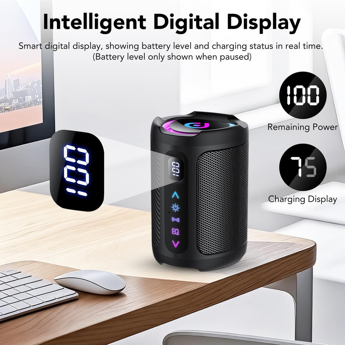 aowoka Bluetooth Speaker, 2026 Portable Wireless Speakers With Led Light, Bluetooth 5.4, 15H Playtime, Enhanced Bass, IPX7 Waterproof, Outdoor Speaker for Travel, Sport, Party, Biking. — view 3