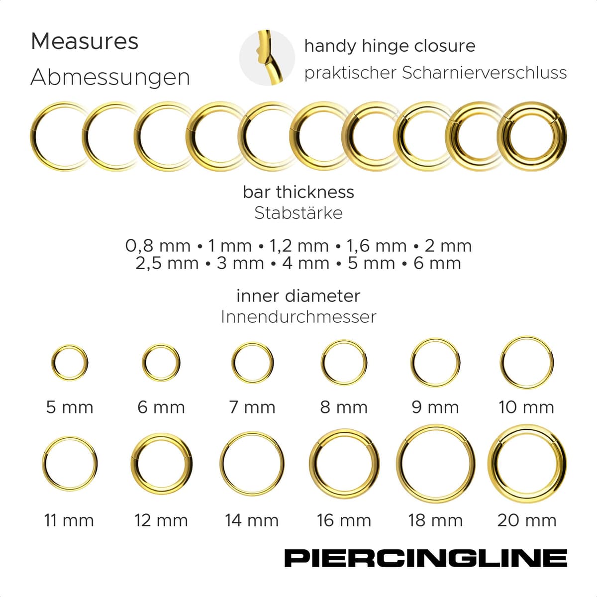 PIERCINGLINE Anillo segmento Clicker de acero quirúrgico – Piercing en oro, plata, rosa, negro o azul – para nariz, tabique, oreja, hélice o tragus — view 3