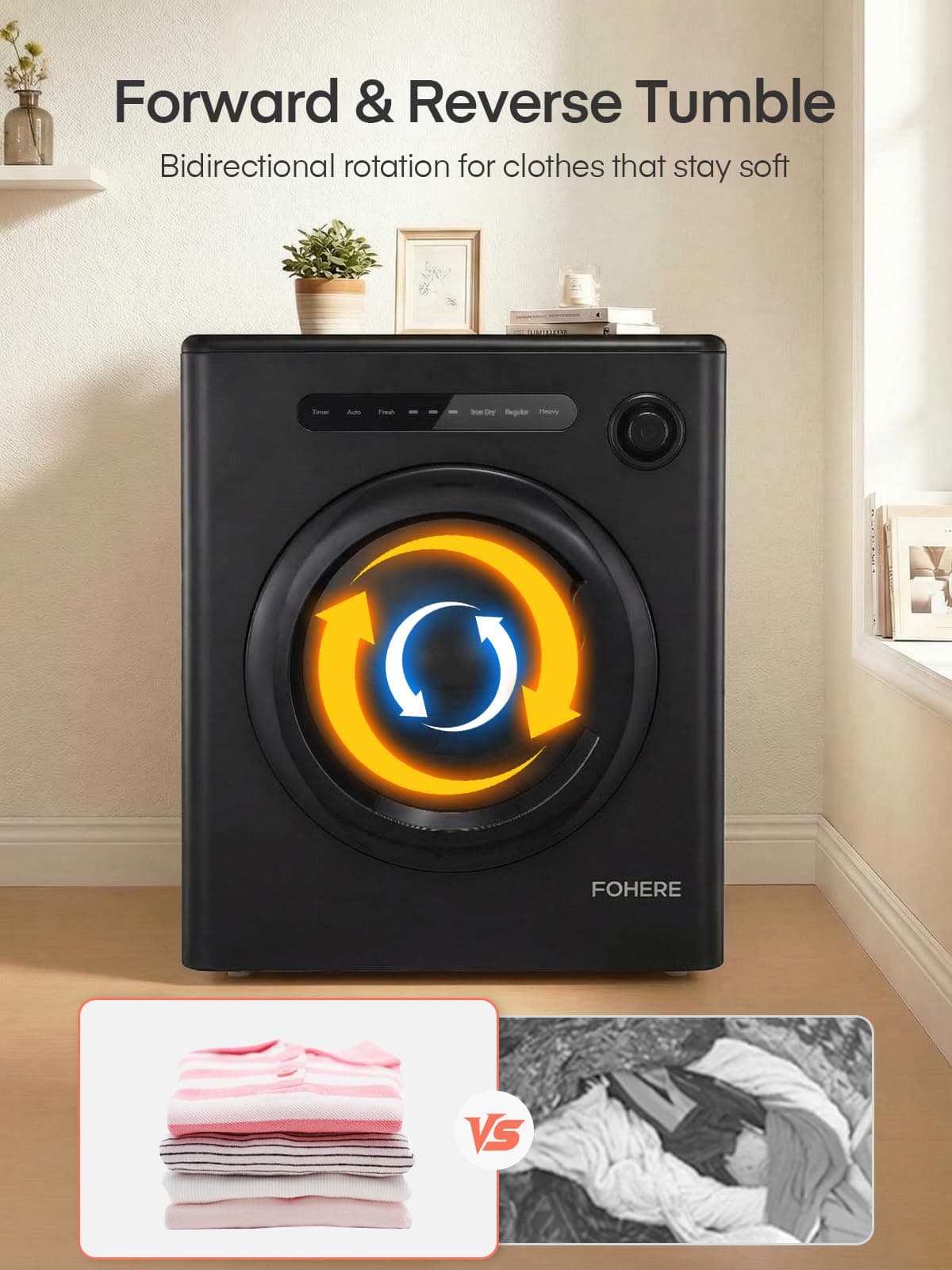 4KG Vented Tumble Dryer, 1200W Smart Dryer, 5 Drying Modes and Smart Automatic Drying, with Temperature and Humidity Sensor, Overheat Protection for Apartment, RVs, Black — view 4