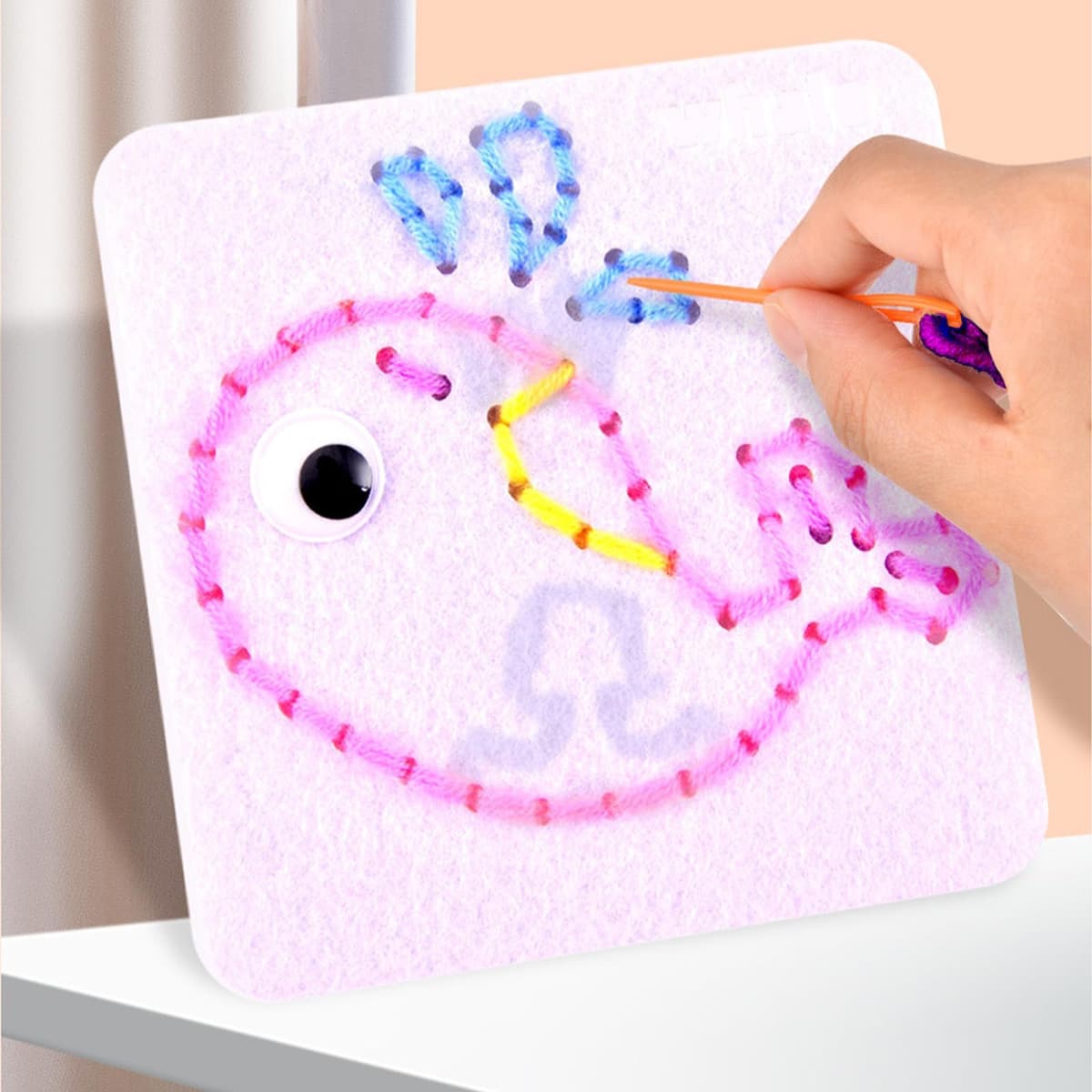 ARROMI 6 PCS First Sewing Kit for Girls, Sewing Kit for Kids with Shape Card Colored Threads, Fine Motor Skills Toys, Toddler Arts and Crafts Age 3, Threading Toys, Montessori Toys for 3+ Year Olds — view 4