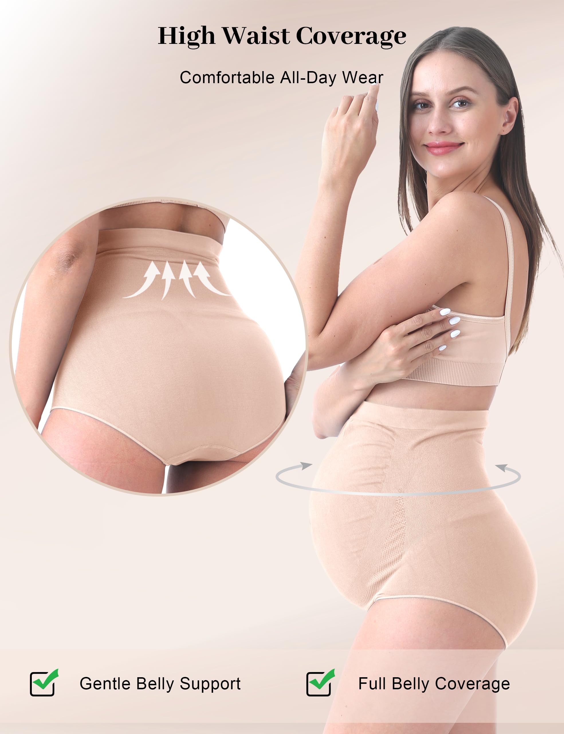 SUNNYBUY Women's Maternity High Waist Underwear Pregnancy Seamless Soft Hipster Panties Over Bump — view 5