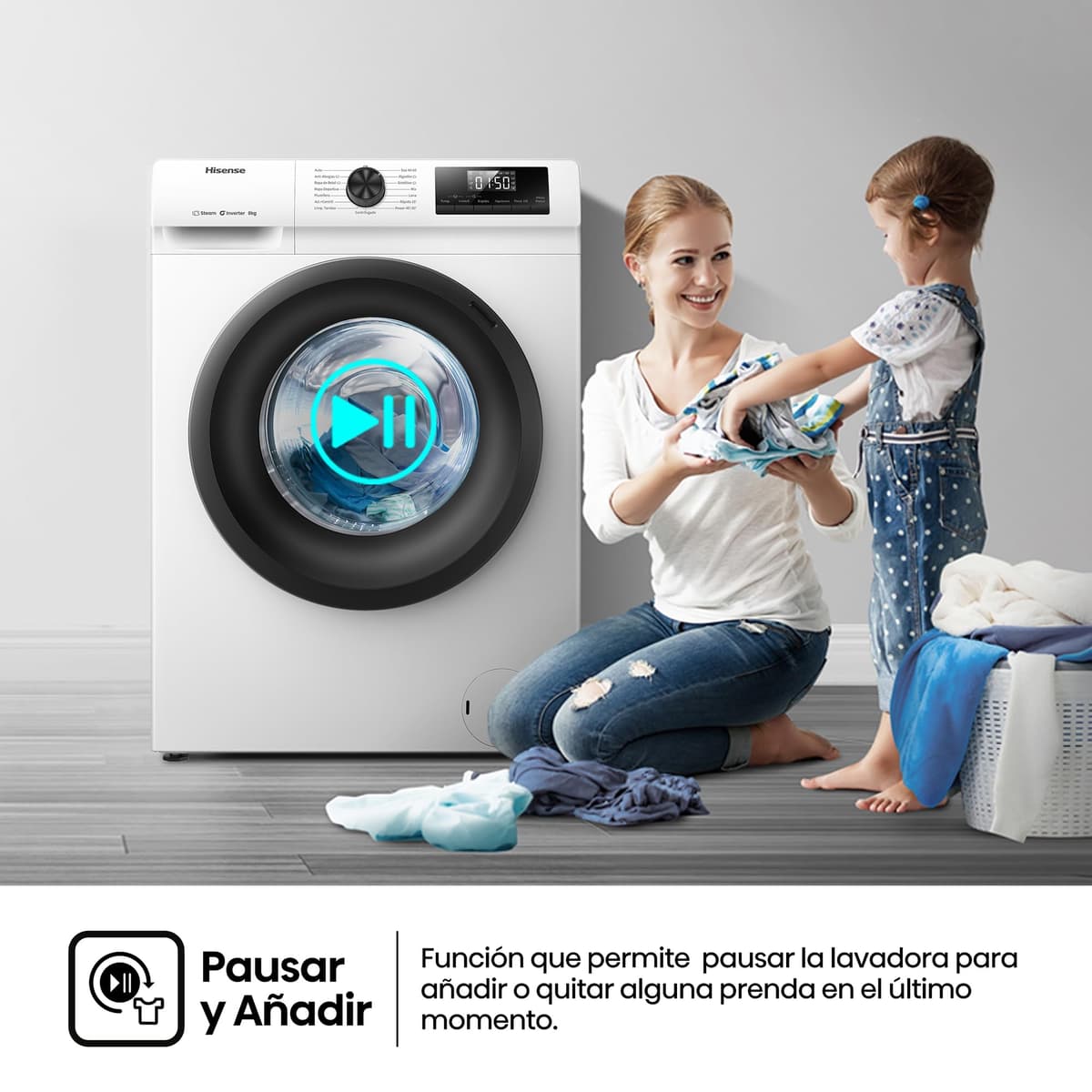 Hisense WF1Q8041BW2 - Lavadora, Clase A, 8 Kg, 1400 rpm, Alto 85 cm x Ancho 60 cm, Color Blanco, Función Vapor 99,9%, Lavado Rápido+, Lavado Automático, Finalización Diferida, Tecnología Inverter — view 16