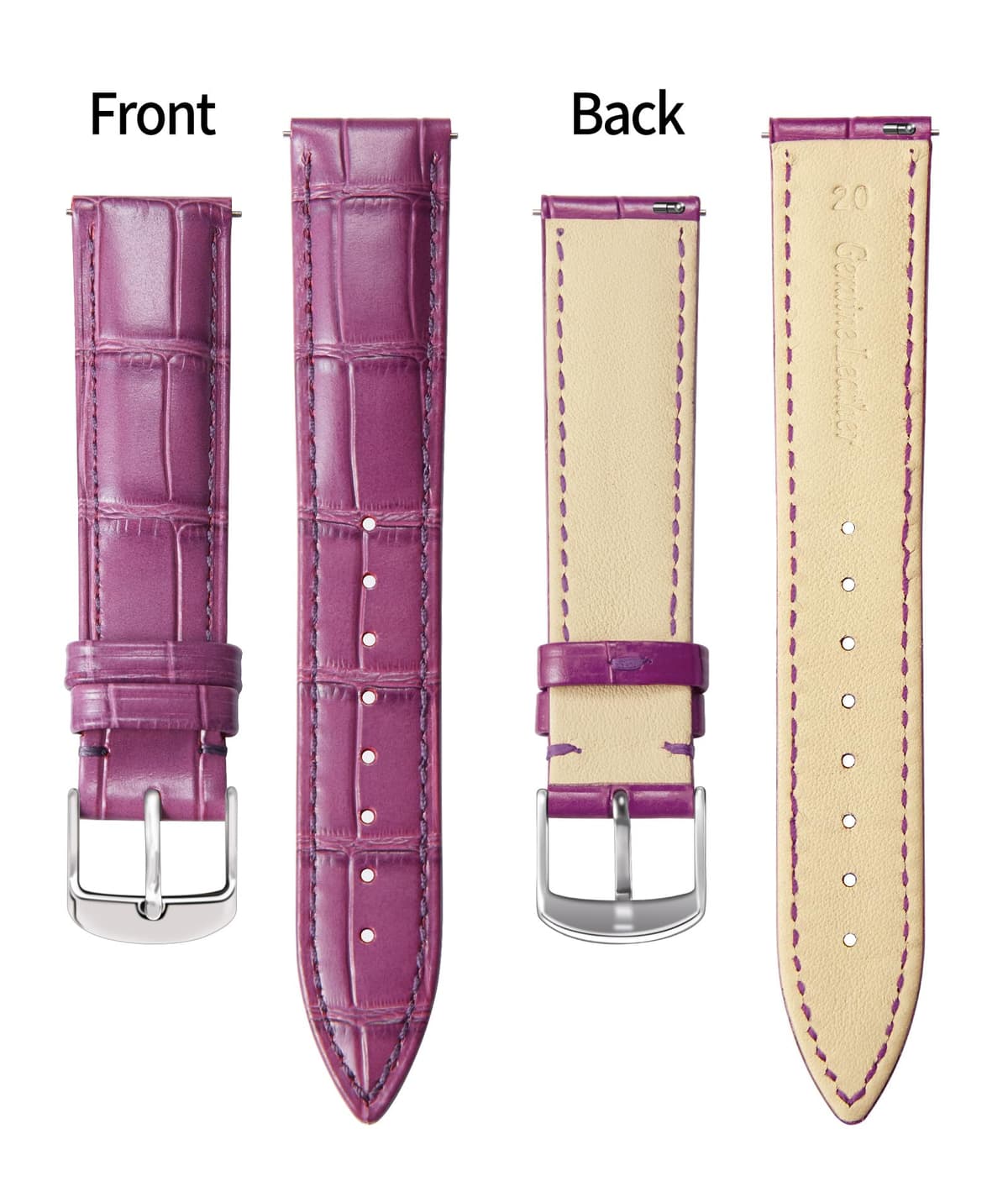 BINLUN Quick Release Leather Watch Straps Replacement Watch Bands Smart Watch Strap Crocodile Pattern in 10 Colors 13 Sizes with Silver/Gold/Rose-Gold Buckle for Men Women(10mm-24mm) — view 82