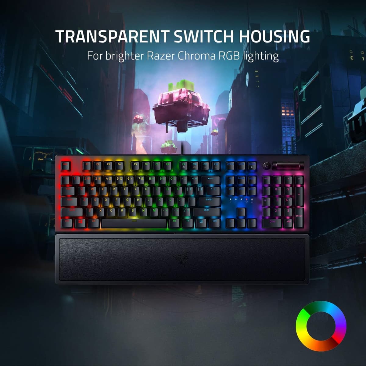 Razer BlackWidow V3 (Green Switch) - Mechanical Gaming Keyboard (Clicky Mechanical Switches, Doubleshot ABS Keycaps, Multi-Function Digital Roller and Media Key, Wrist Rest) QWERTY UK Layout | Black UK Layout BlackWidow V3 Green Clicky Switch — view 2