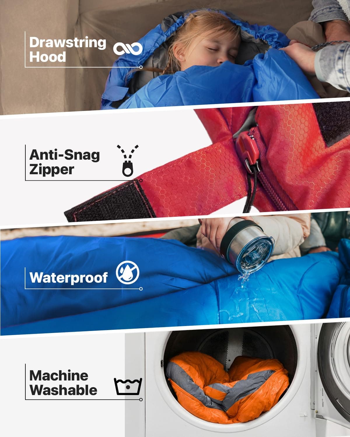 MalloMe – Saco de Dormir para Adulto, niño, Invierno, Verano, Primavera, otoño, plumón para 1 Persona, Impermeable, Bolsas de Dormir y Senderismo – Bolsa de Dormir Ultraligera, compacta para Dormir — view 4