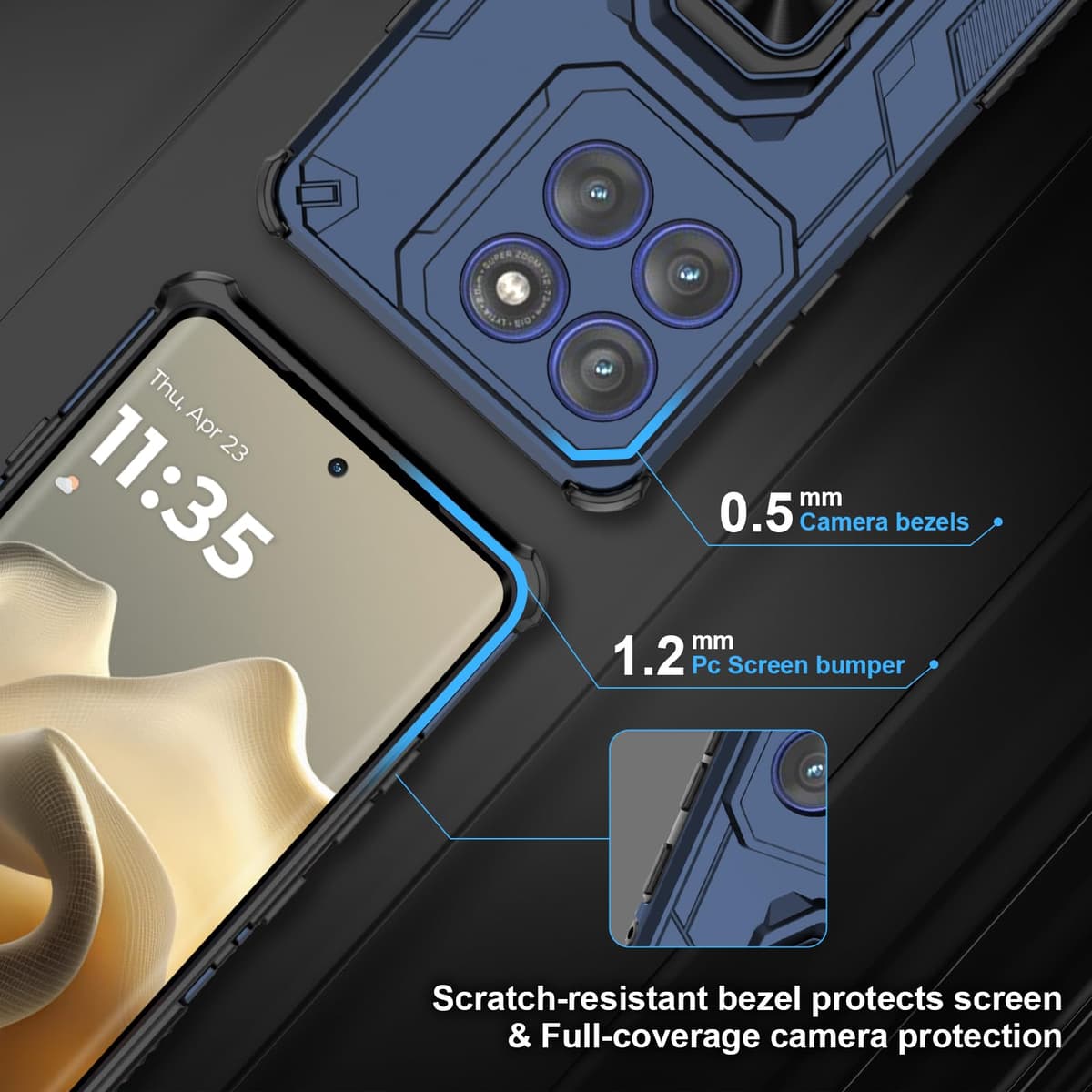 Funda para CMF Phone 2 Pro, Carcasa Antigolpes con Soporte anular metálico, Case Protectora de Grado Militar, Negro — view 941