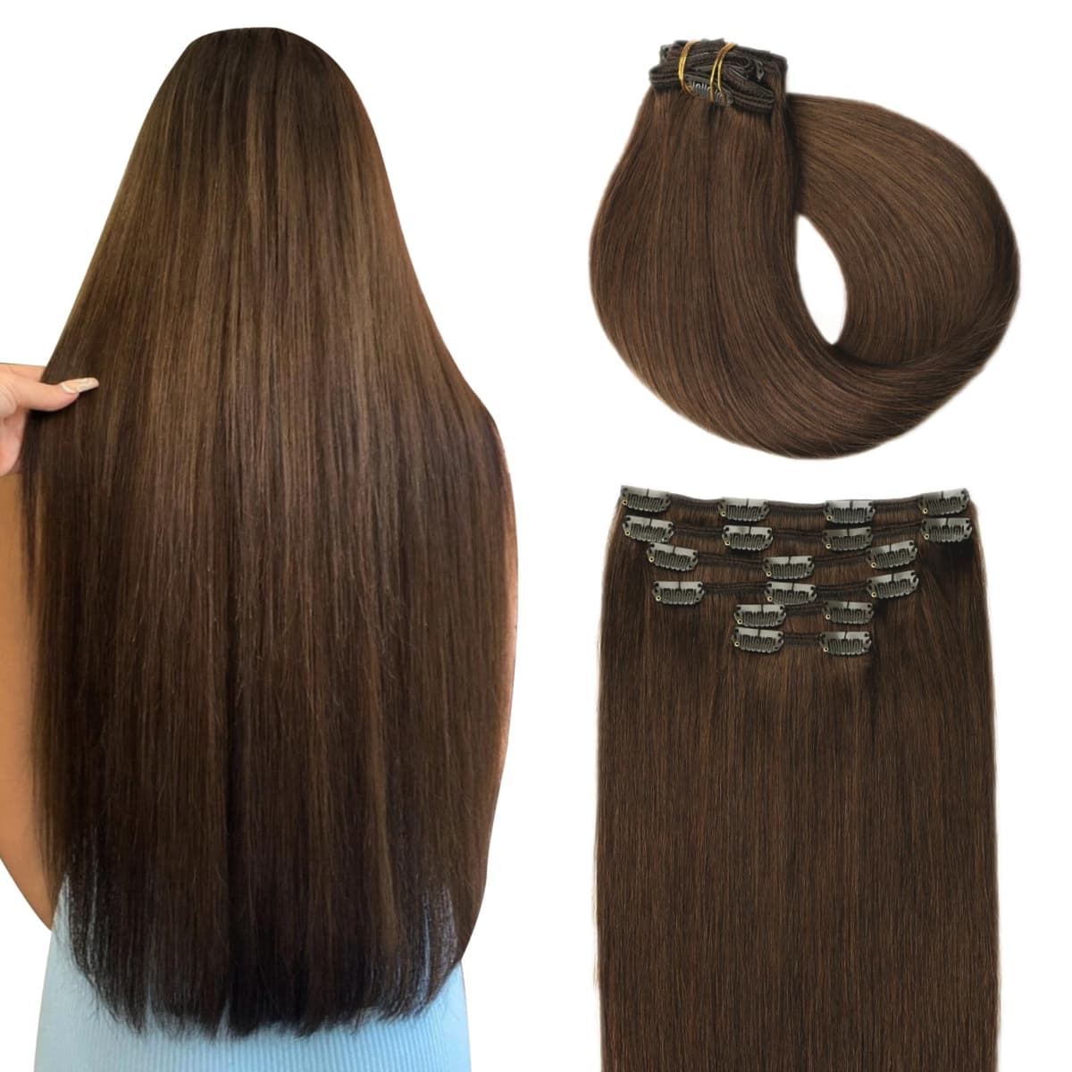 SURNEL Extensiones Clip Pelo Natural 100g 35cm 6 Piezas Castaño Chocolate Extensiones De Clip De Humano Real Extensiones Pelo Natural Remy (C#4-35cm)