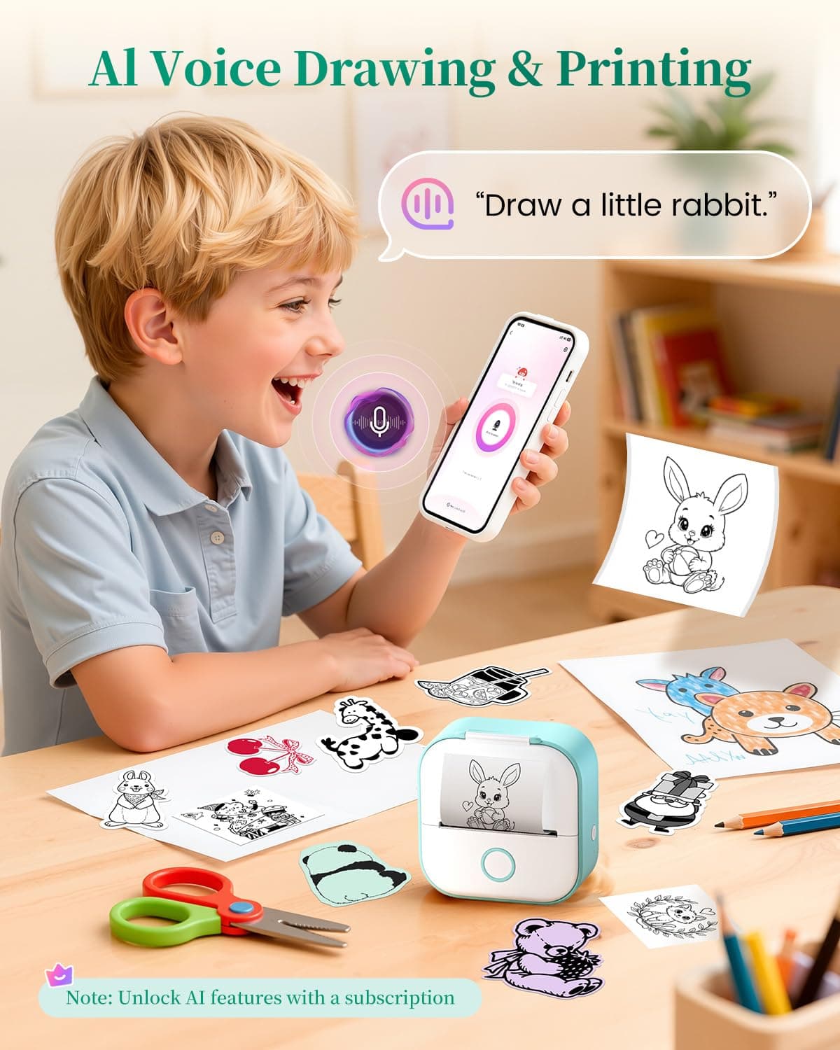Memoking Sticker Printer - T02 Mini Thermal Printer for Kids, Smart AI APP, Portable Bluetooth Sticker Label Maker Machine, Pocket Phone Printer for iPhone, for Study, Anatomical Diagram, DIY, Photos — view 4