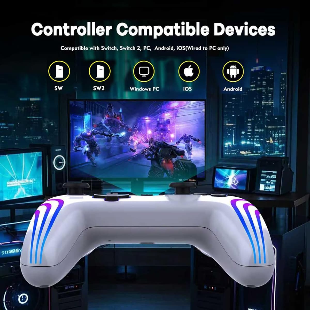 MYSTILUCK Mando Inalámbrico Pro para Switch/Switch 2/Lite/OLED/PC, Controller con Iluminación RGB Cambiante 7 Colores/Joystic — view 4