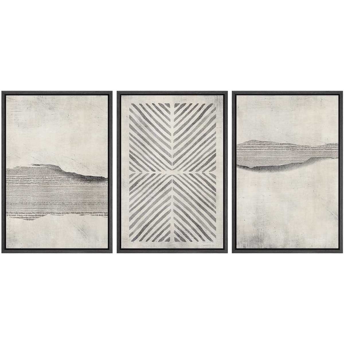 SIGNWIN Framed Canvas Print Wall Art Set Blue White Grunge Geometric Pattern Abstract Shapes Cozy Neutral Decorative Contemporary Minimal for Living Room, Bedroom, Office - 24"x36"x3 Natural — view 45