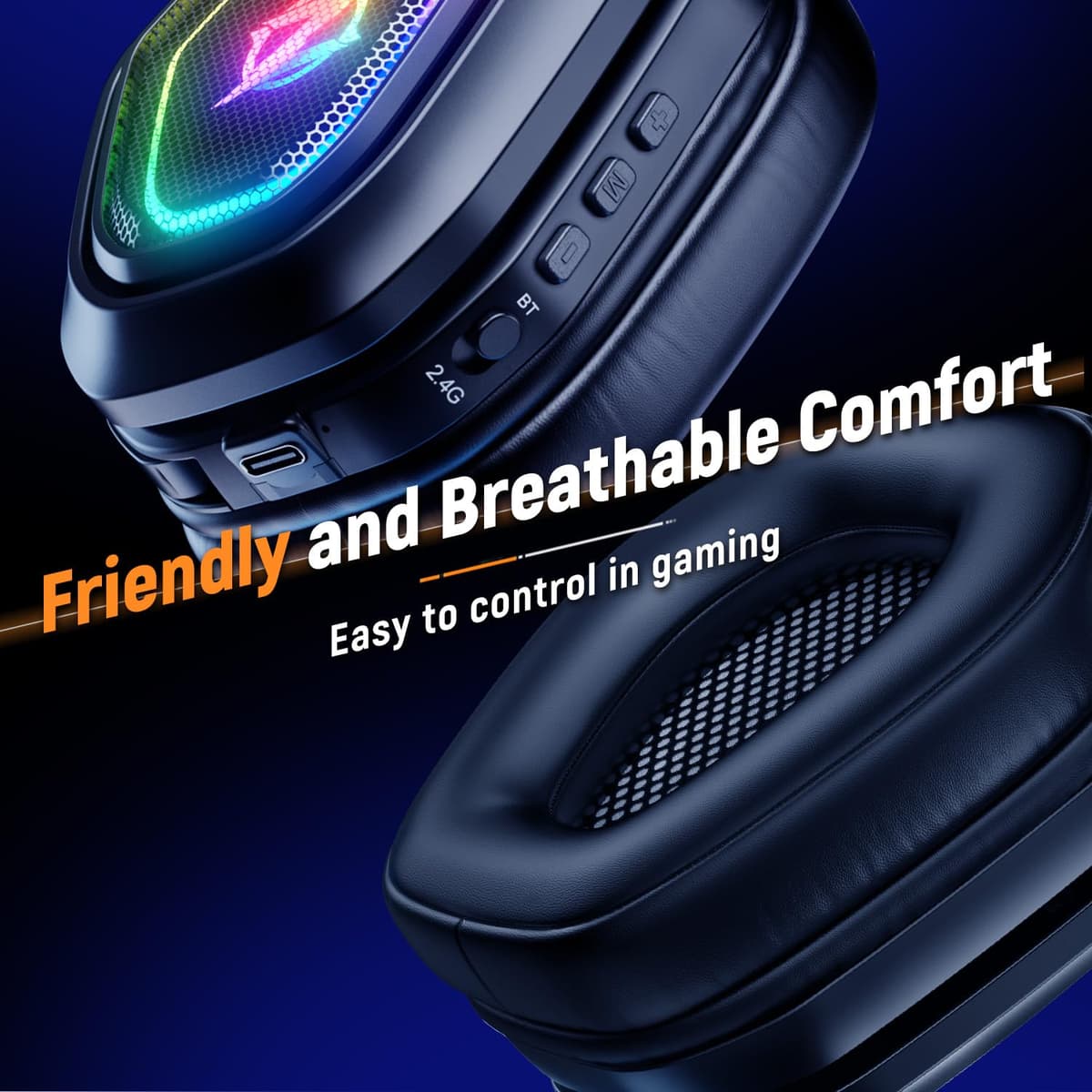 Ozeino Wireless Gaming Headset, Compatible with PC Ps5 Ps4 Boasts 2.4GHz Lossless Audio, USB & Type-C, Flip Microphone and 40-Hr Battery - Suited for Switch, Laptop, Mac — view 6