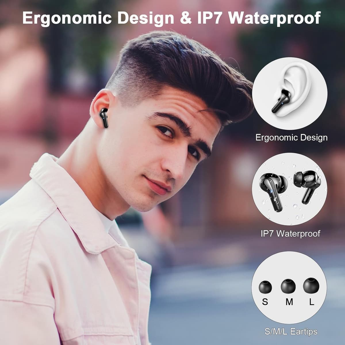 Wireless Earbuds, 2026 Bluetooth 5.4 Headphones, 50H Playtime Ear buds HiFi Stereo with 4 ENC Noise Cancelling Mics, IP7 Waterproof Earbuds with LED Display, Fast Charging, In Ear Earphones Deep Bass — view 5
