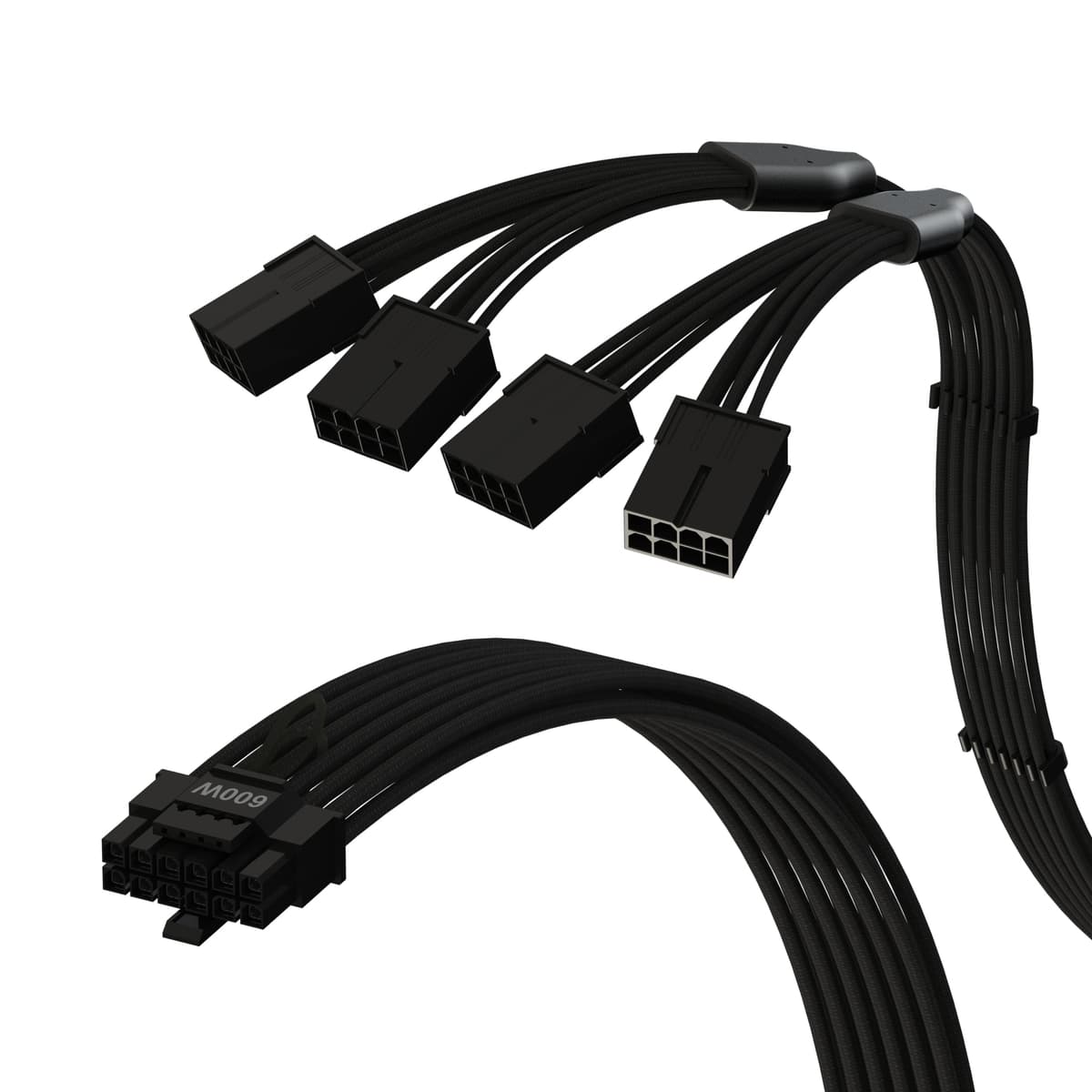 LINKUP - AVA 4 en 1 Adaptadores de Potencia 12VHPWR PCIE 5.0 | 600W 16AWG | para Todas Las Fuentes de Alimentación | Clasificación UL, Funda Trenzada | Kit de 4 Piezas para GPUs RTX4000 | 40cm Negro — view 2