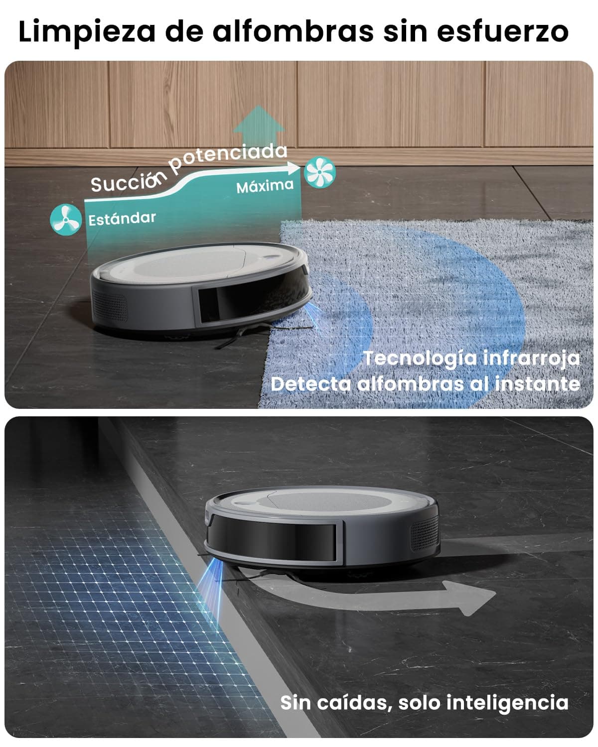 Lefant M310 Ultra Robot Aspirador y Fregasuelos 3 en 1 con Succión de 6000Pa, 170min, Mapeo Láser ToF, Evasión de Obstáculos PSD de 190°, Reconocimiento de Alfombras, WiFi/App/Alexa, Gris — view 4
